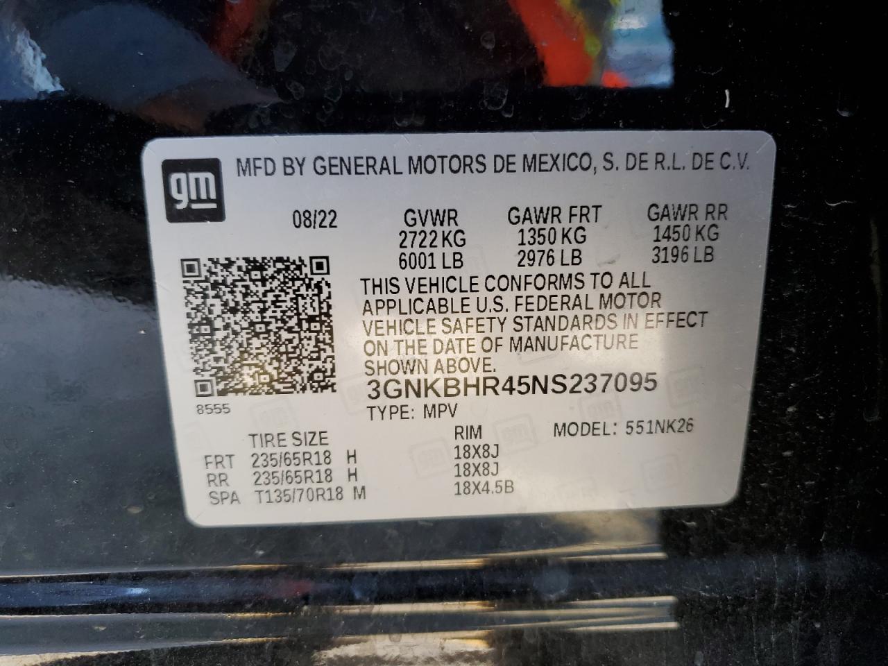 2022 Chevrolet Blazer 2Lt VIN: 3GNKBHR45NS237095 Lot: 86083385