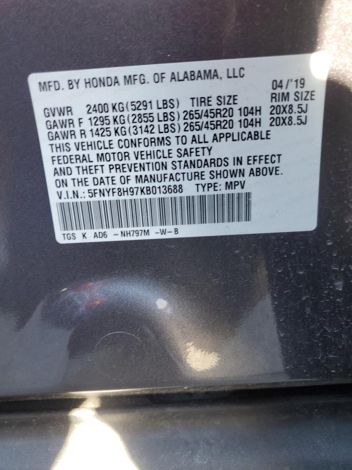 2019 Honda Passport Touring VIN: 5FNYF8H97KB013688 Lot: 89485865