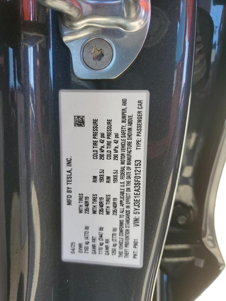 2025 Tesla Model 3 VIN: 5YJ3E1EA3SF012153 Lot: 82235165