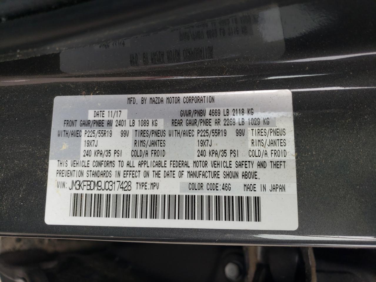 2018 Mazda Cx-5 Grand Touring VIN: JM3KFBDM9J0317428 Lot: 90463075