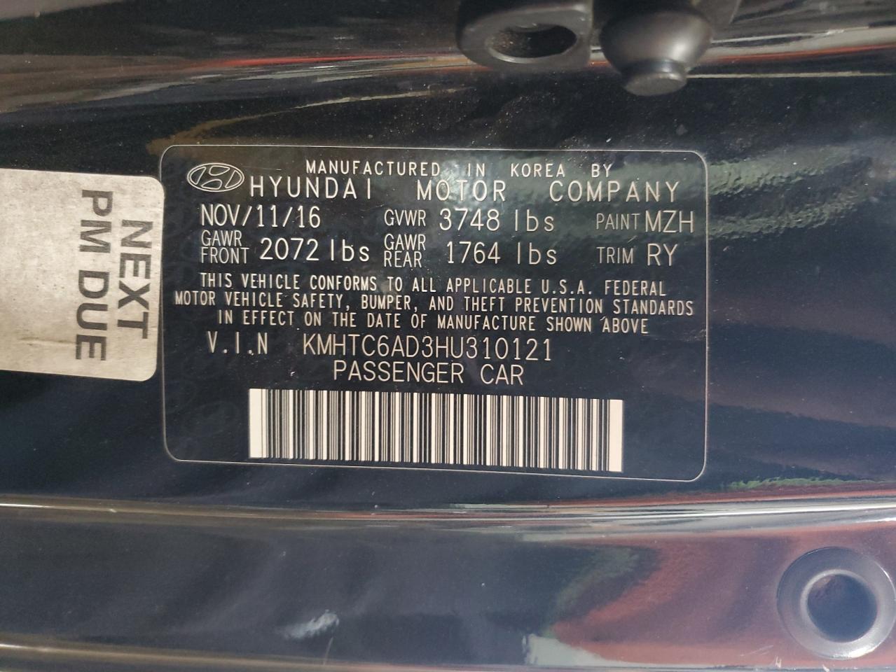 2017 Hyundai Veloster VIN: KMHTC6AD3HU310121 Lot: 84523455