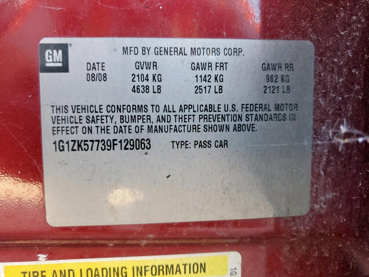 2009 Chevrolet Malibu Ltz VIN: 1G1ZK57739F129063 Lot: 85550255