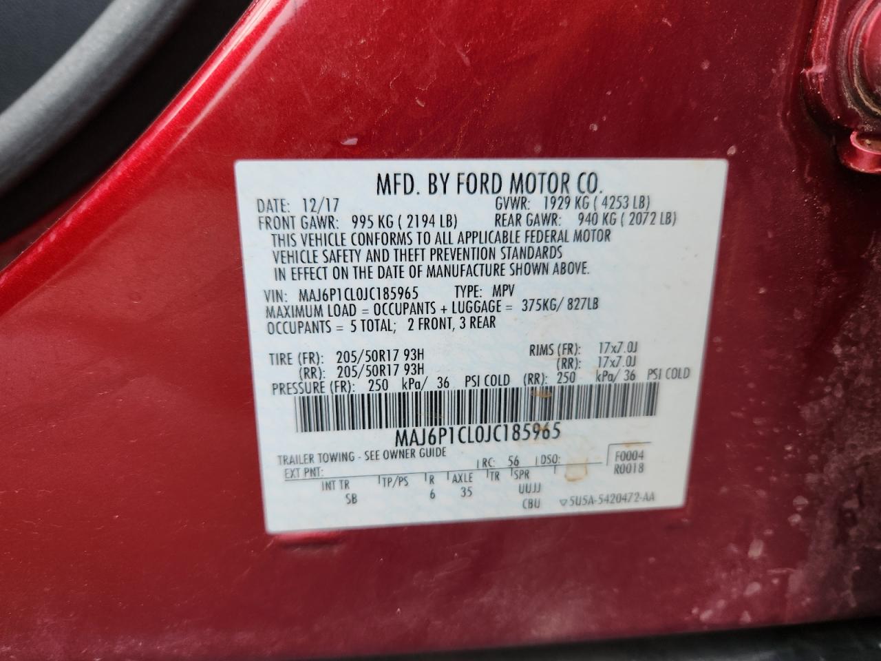 2018 Ford Ecosport Ses VIN: MAJ6P1CL0JC185965 Lot: 85752535