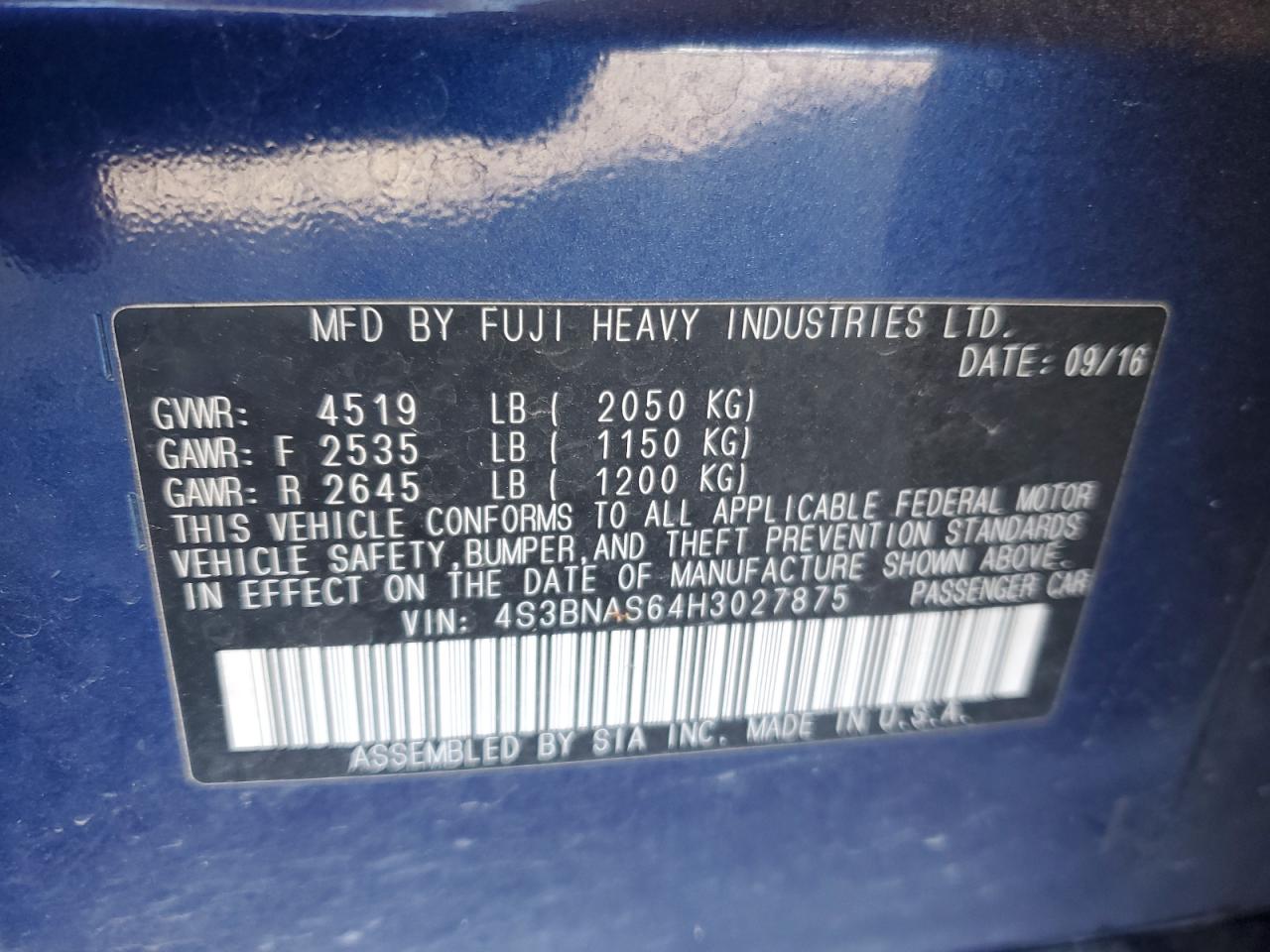 2017 Subaru Legacy Sport VIN: 4S3BNAS64H3027875 Lot: 90465625