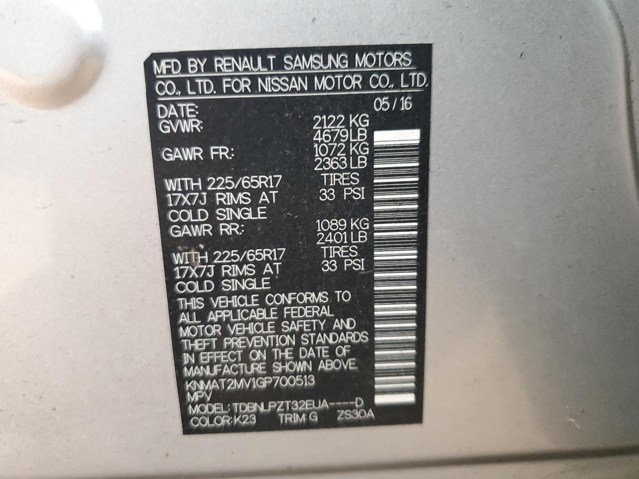 2016 Nissan Rogue S VIN: KNMAT2MV1GP700513 Lot: 85583275