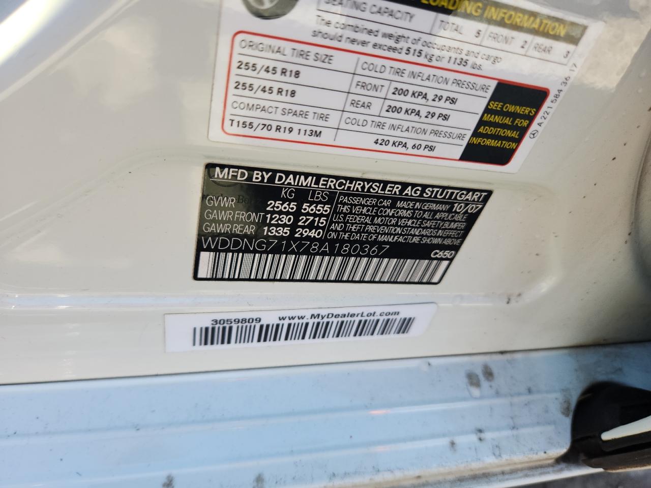 2008 Mercedes-Benz S 550 VIN: WDDNG71X78A180367 Lot: 89776855