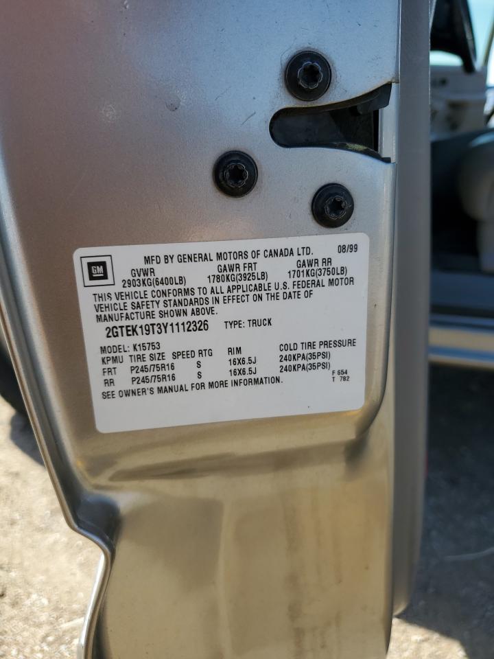 2000 GMC New Sierra K1500 VIN: 2GTEK19T3Y1112326 Lot: 86113175