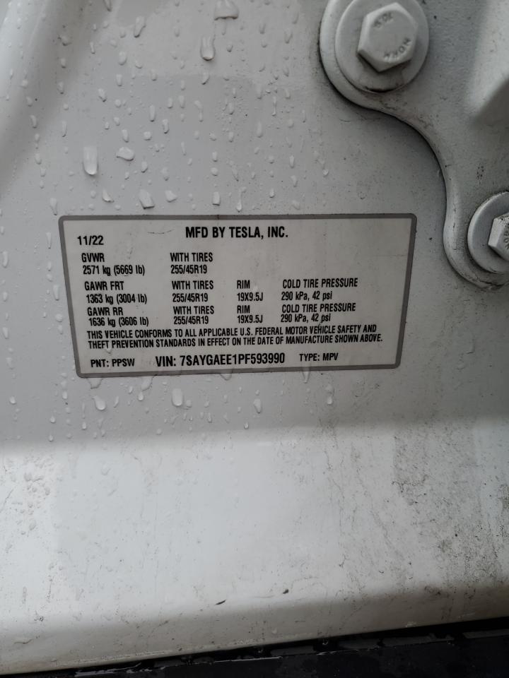 2023 Tesla Model Y VIN: 7SAYGAEE1PF593990 Lot: 86592595