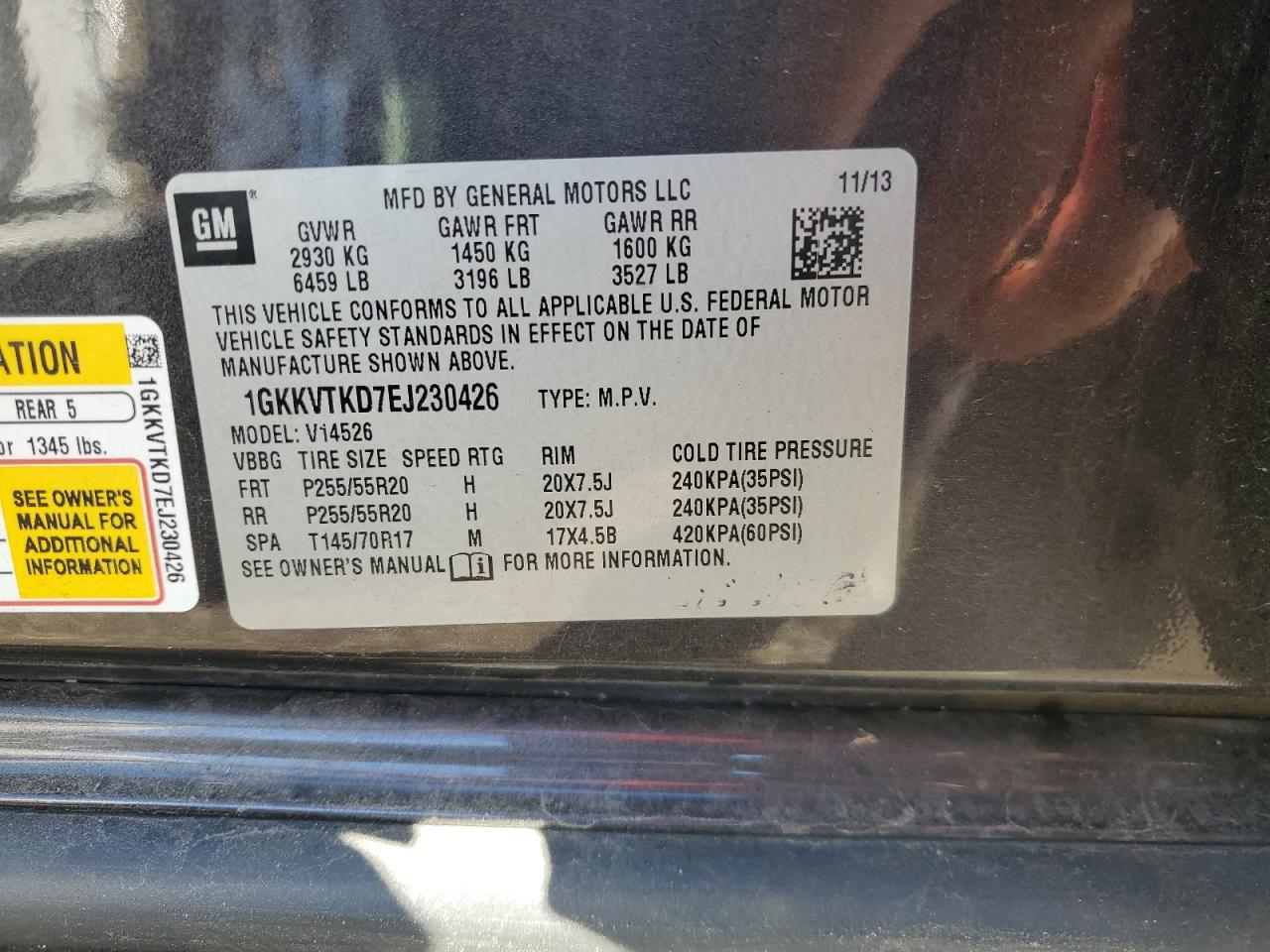2014 GMC Acadia Denali VIN: 1GKKVTKD7EJ230426 Lot: 89541895