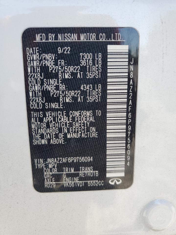 2023 Infiniti Qx80 Luxe VIN: JN8AZ2AF6P9756094 Lot: 90884015