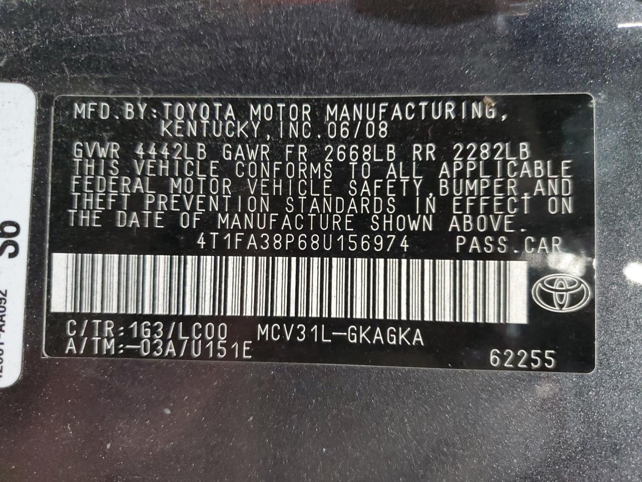 2008 Toyota Camry Solara Se VIN: 4T1FA38P68U156974 Lot: 86984455