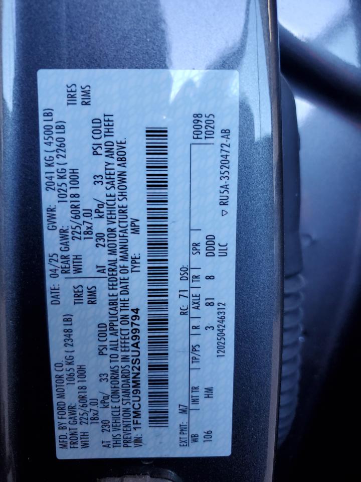 2025 Ford Escape St Line VIN: 1FMCU9MN2SUA99794 Lot: 87004415