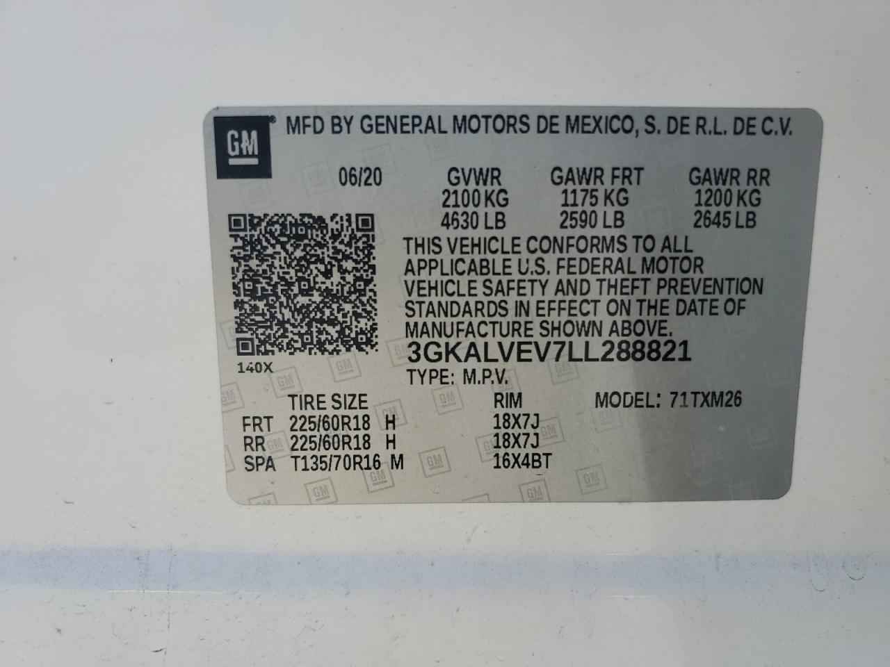 2020 GMC Terrain Slt VIN: 3GKALVEV7LL288821 Lot: 87450915