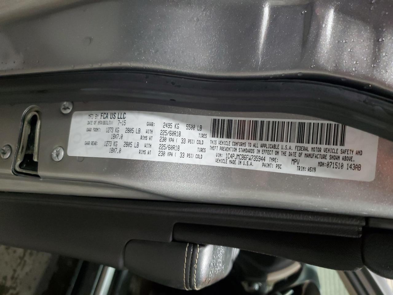 2015 Jeep Cherokee Latitude VIN: 1C4PJMCB6FW735944 Lot: 90843355