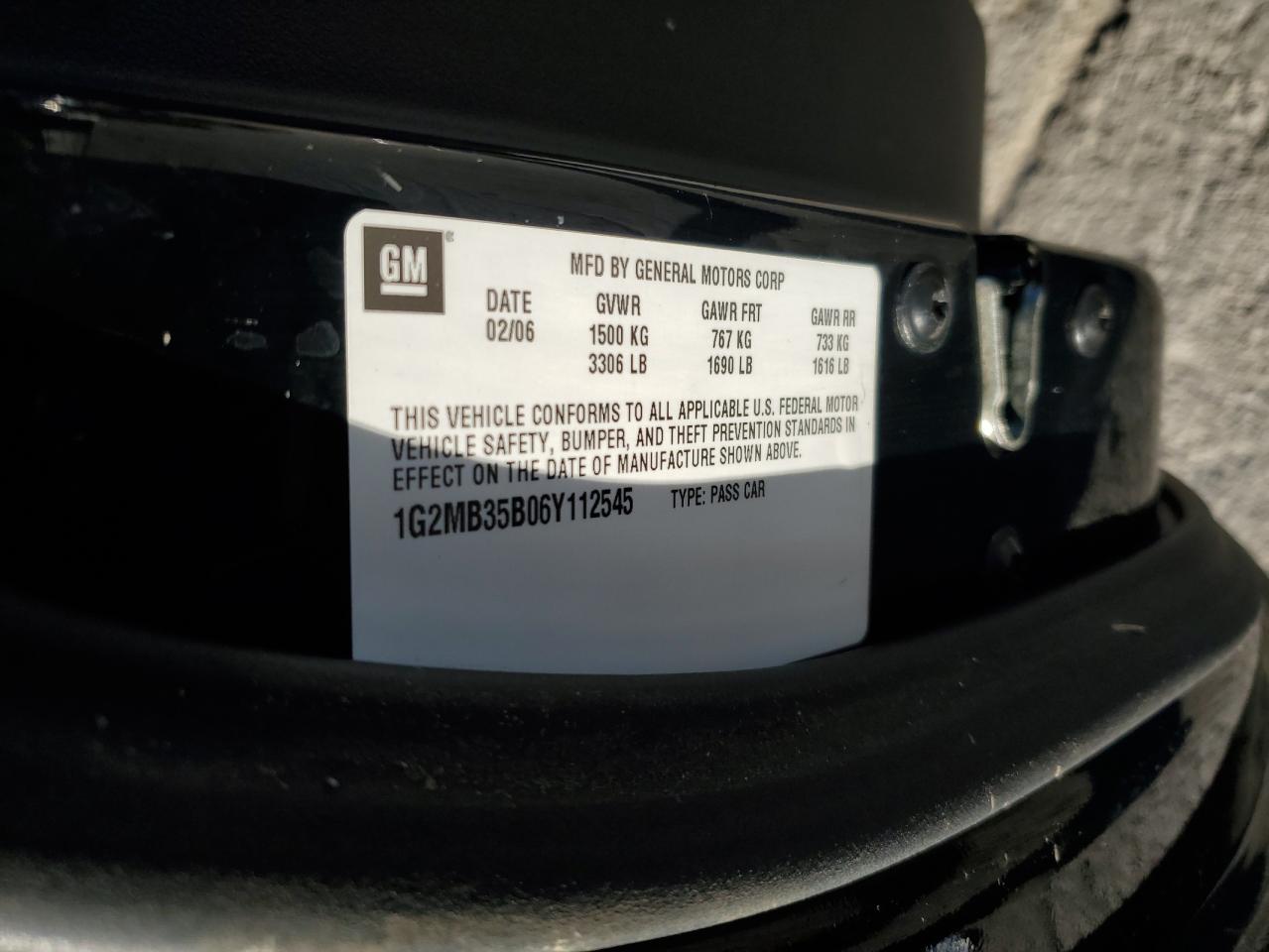 2006 Pontiac Solstice VIN: 1G2MB35B06Y112545 Lot: 86219855