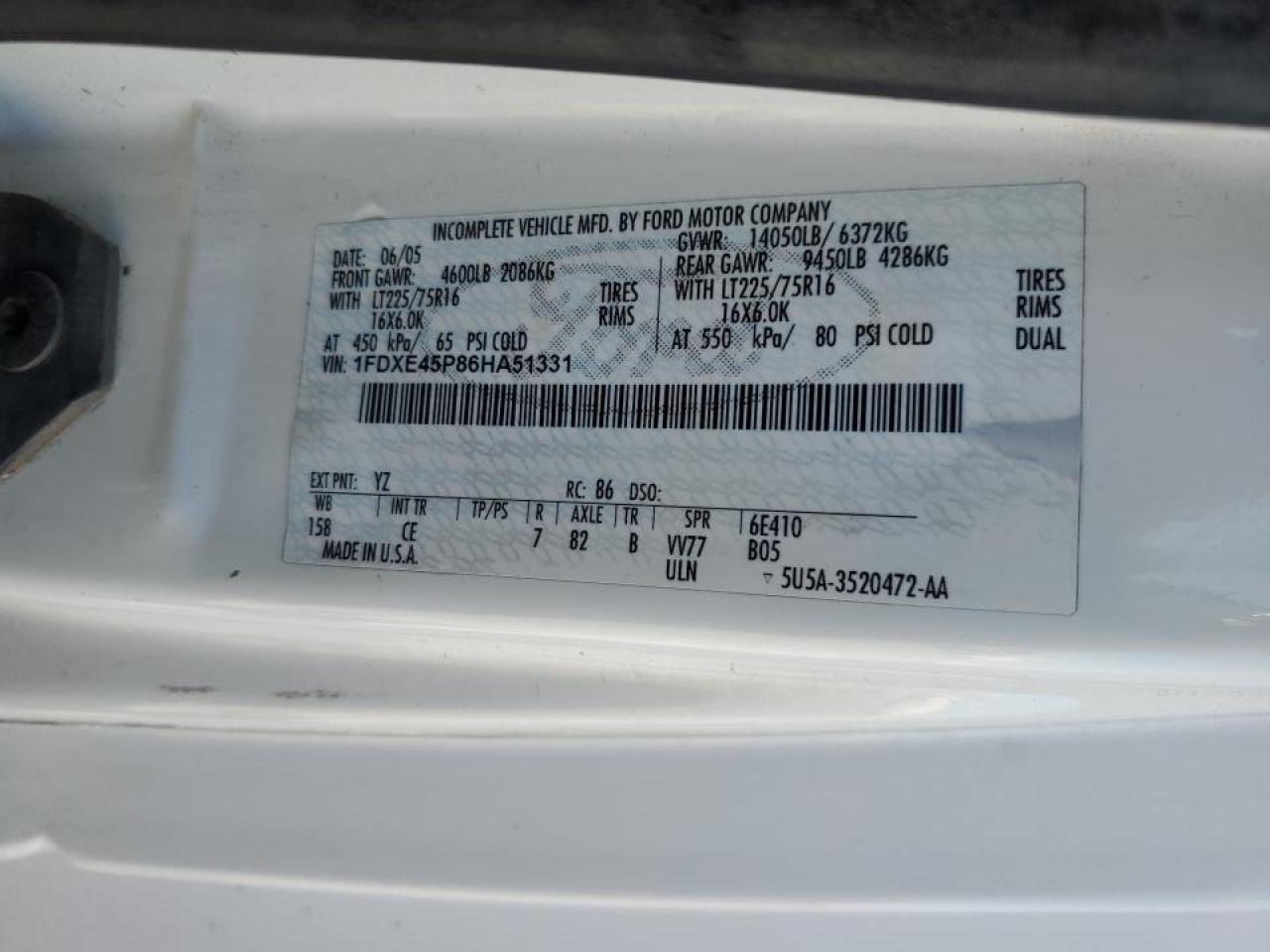 2006 Ford E450 Utility / Service Van VIN: 1FDXE45P86HA51331 Lot: 89667695