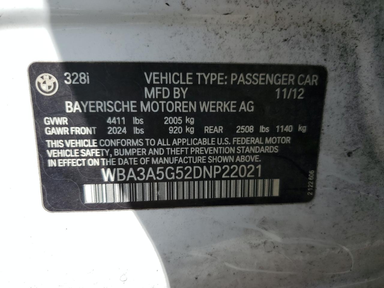 2013 BMW 328 I VIN: WBA3A5G52DNP22021 Lot: 84760435