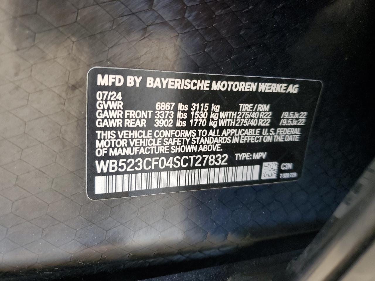 2025 BMW Ix xDrive50 VIN: WB523CF04SCT27832 Lot: 82714335