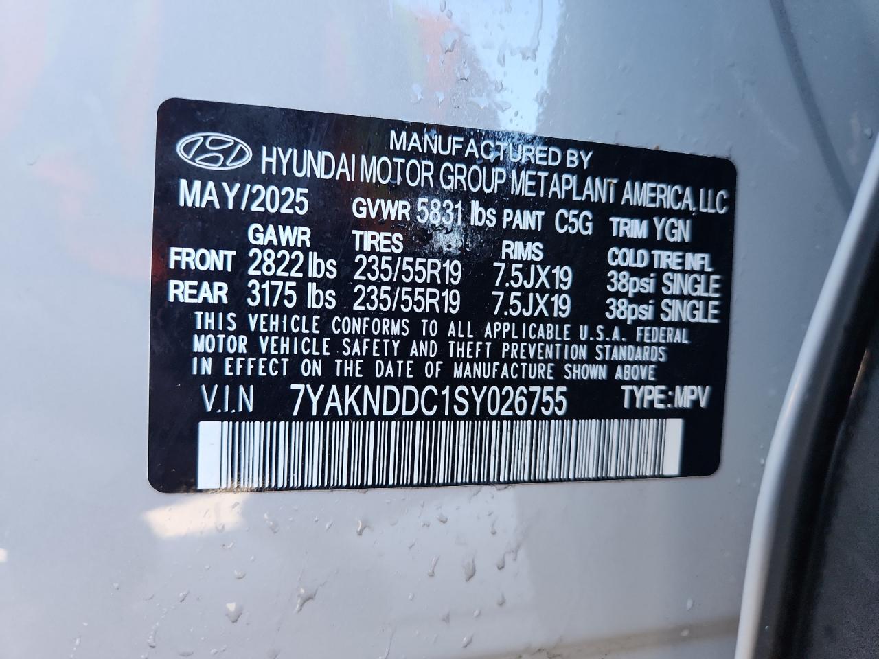 2025 Hyundai Ioniq 5 Sel VIN: 7YAKNDDC1SY026755 Lot: 85871545