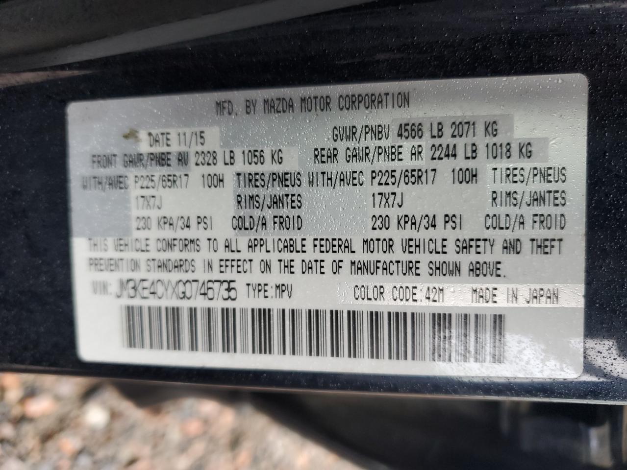 2016 Mazda Cx-5 Touring VIN: JM3KE4CYXG0746735 Lot: 90351065