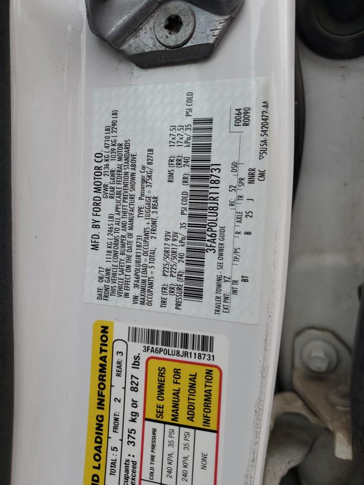 2018 Ford Fusion Se Hybrid VIN: 3FA6P0LU8JR118731 Lot: 66069625