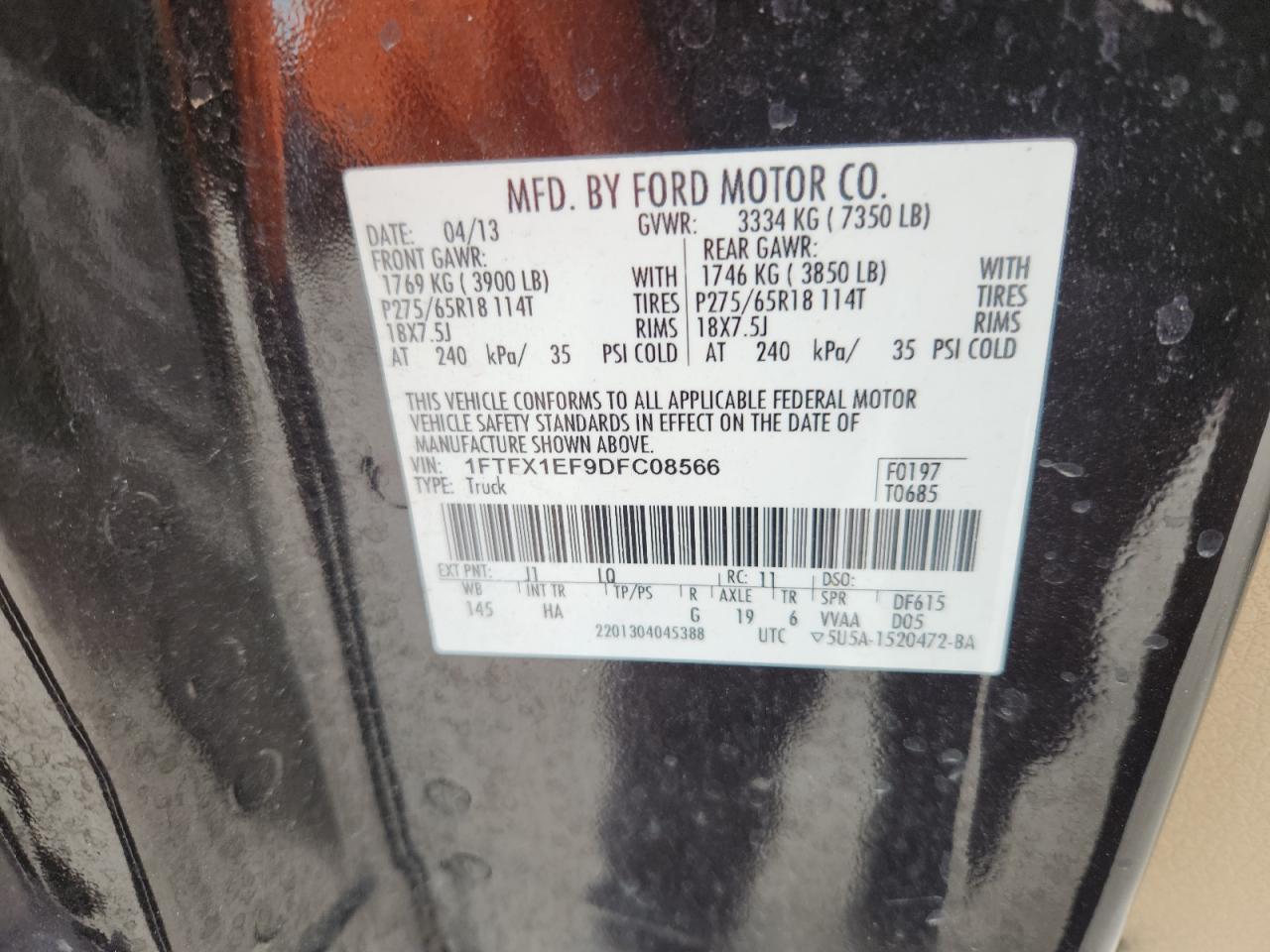 2013 Ford F150 Super Cab VIN: 1FTFX1EF9DFC08566 Lot: 81220695