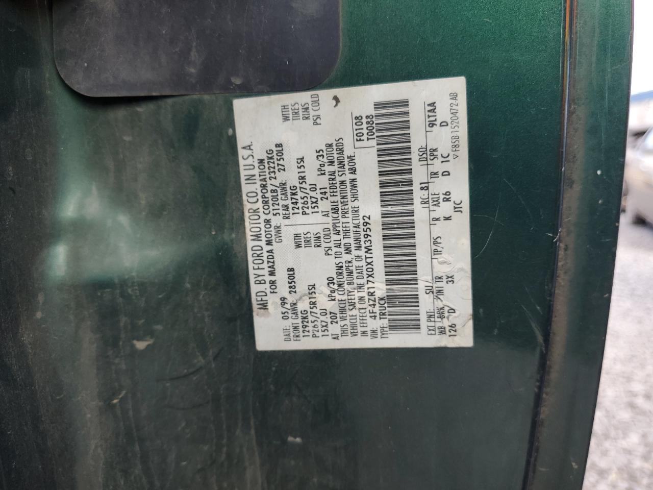 1999 Mazda B4000 Cab Plus VIN: 4F4ZR17X0XTM39592 Lot: 84775025