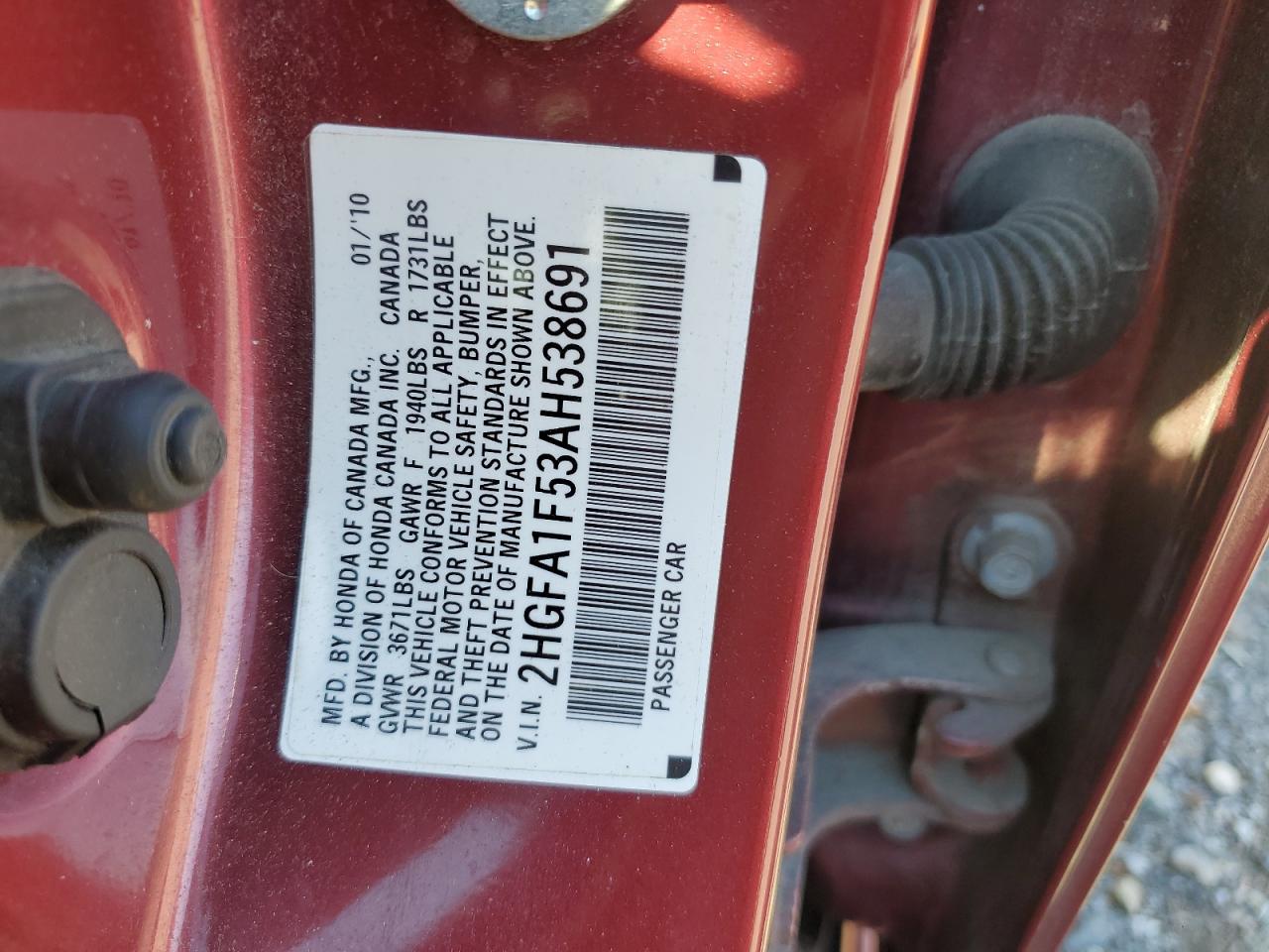 2010 Honda Civic Lx VIN: 2HGFA1F53AH538691 Lot: 82270405
