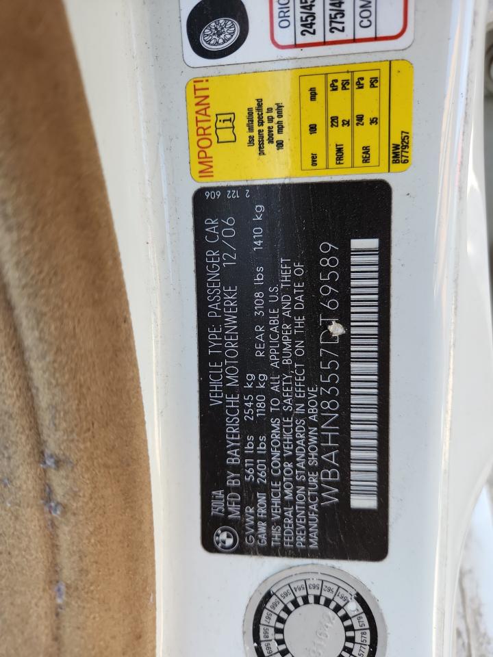 2007 BMW 750 VIN: WBAHN83557DT69589 Lot: 86040375