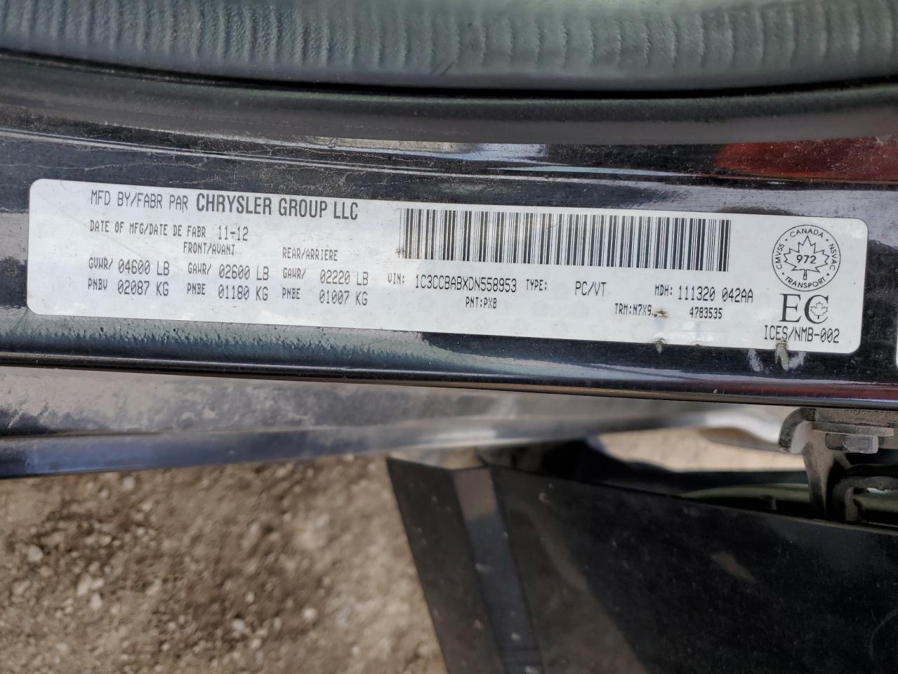 2013 Chrysler 200 Lx VIN: 1C3CCBABXDN558953 Lot: 71996395