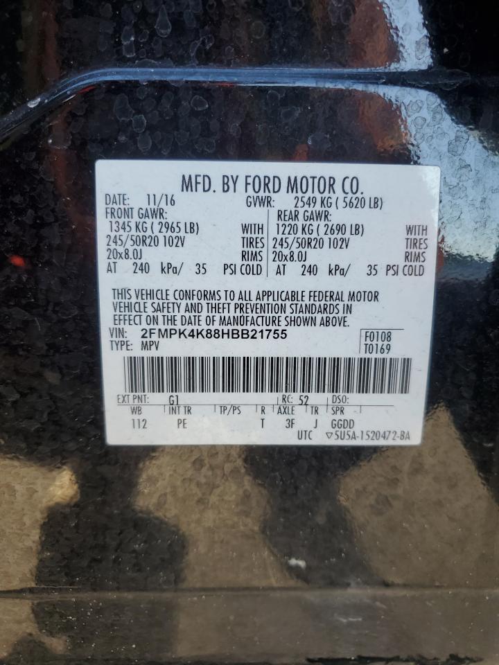 2017 Ford Edge Titanium VIN: 2FMPK4K88HBB21755 Lot: 90370105