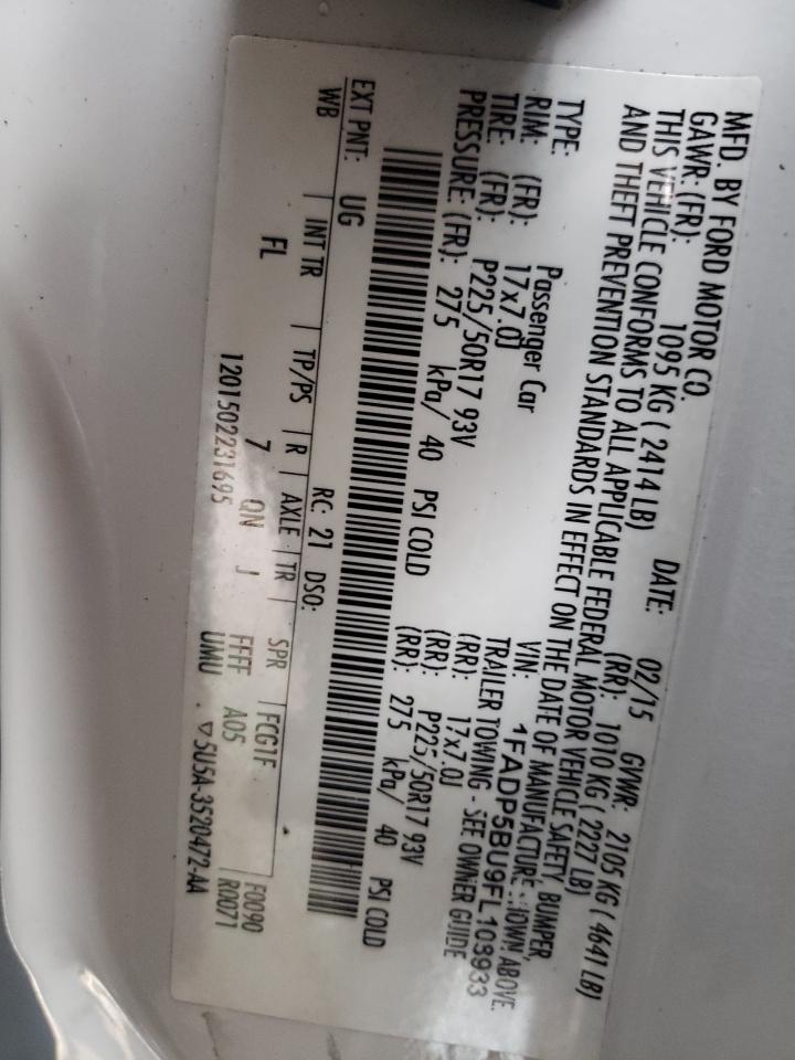 2015 Ford C-Max Sel VIN: 108933 Lot: 86537895