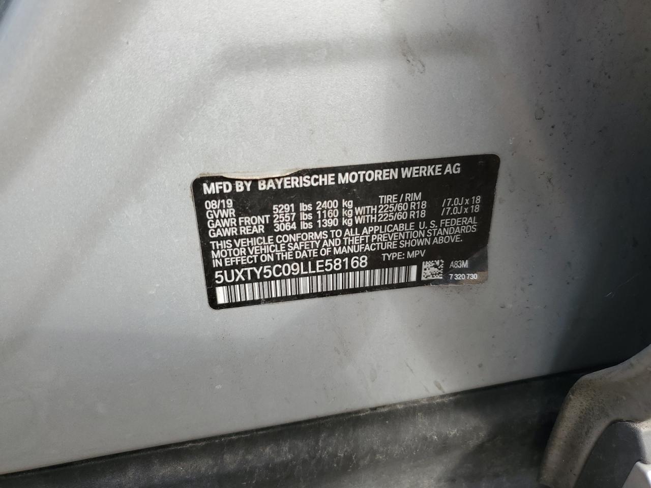 2020 BMW X3 xDrive30I VIN: 5UXTY5C09LLE58168 Lot: 87028895
