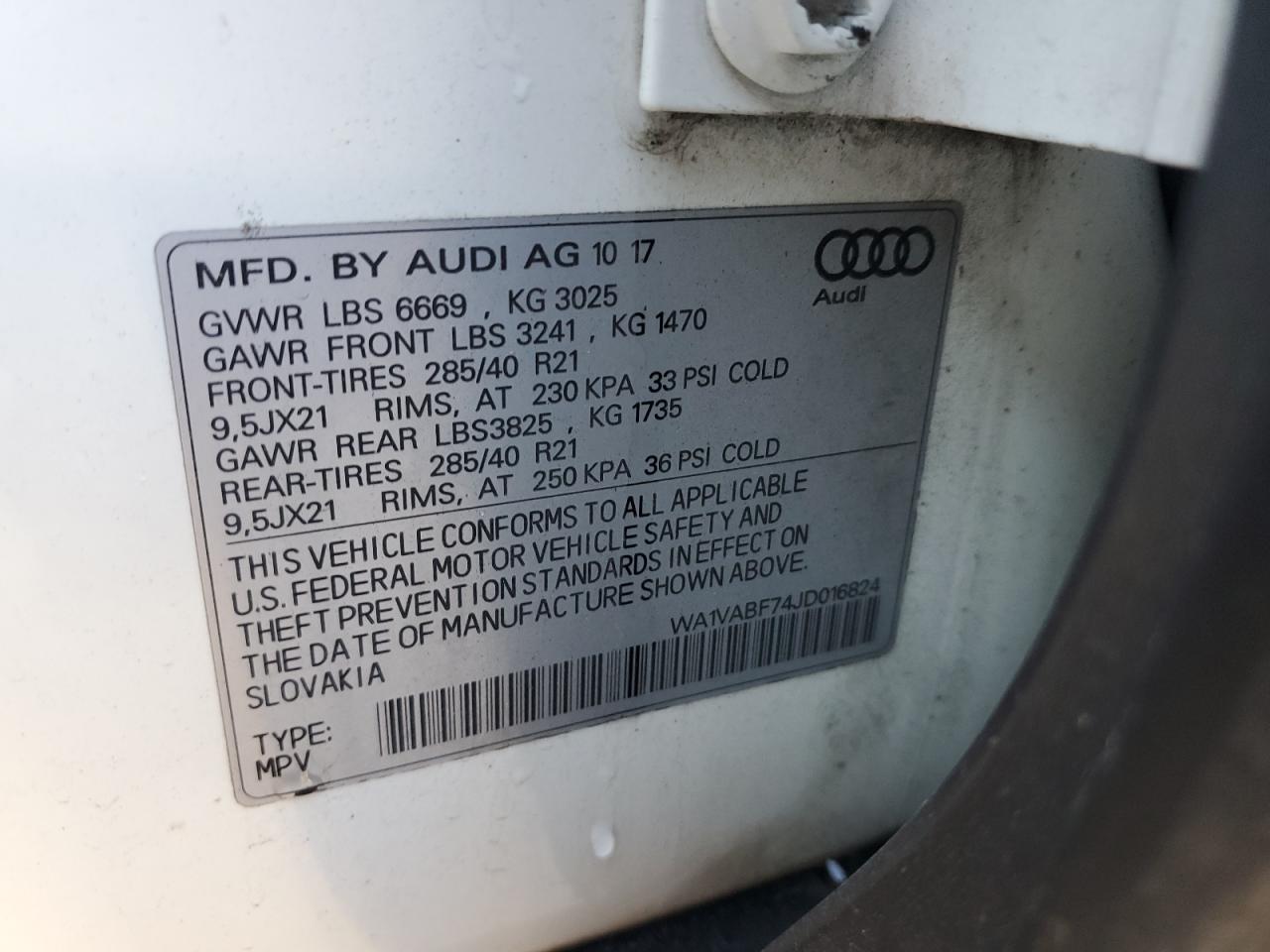 2018 Audi Q7 Prestige VIN: WA1VABF74JD016824 Lot: 82537865