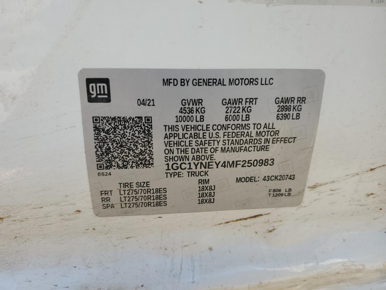 2021 Chevrolet Silverado K2500 Heavy Duty Lt VIN: 1GC1YNEY4MF250983 Lot: 82403625