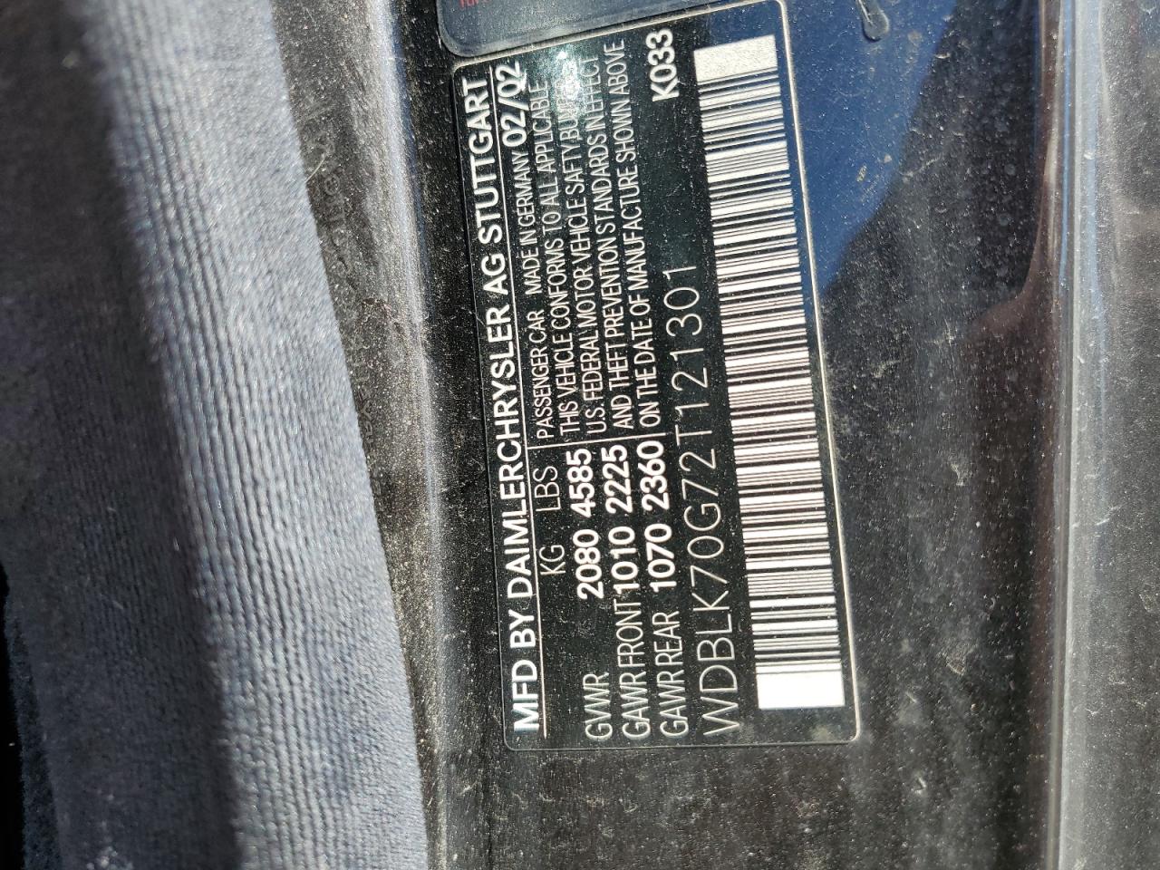 2002 Mercedes-Benz Clk 430 VIN: WDBLK70G72T121301 Lot: 81921475