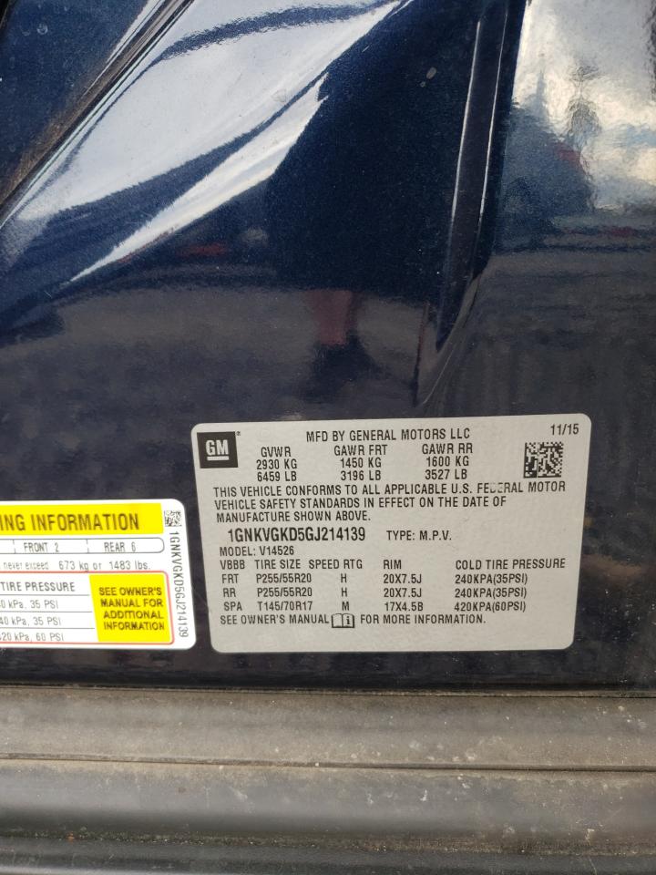 2016 Chevrolet Traverse Lt VIN: 1GNKVGKD5GJ214139 Lot: 85727075