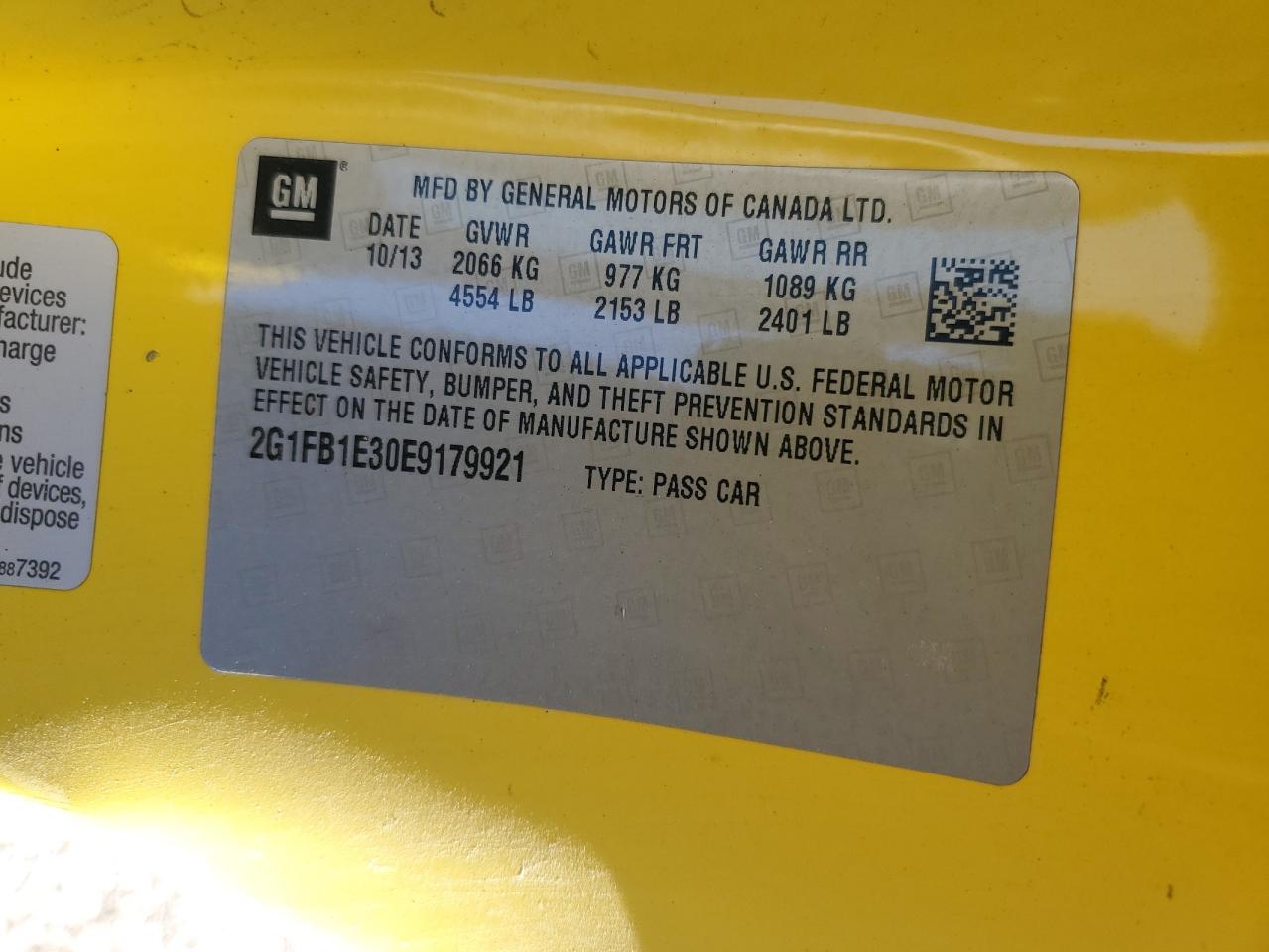 2014 Chevrolet Camaro VIN: 2G1FB1E30E9179921 Lot: 82653535