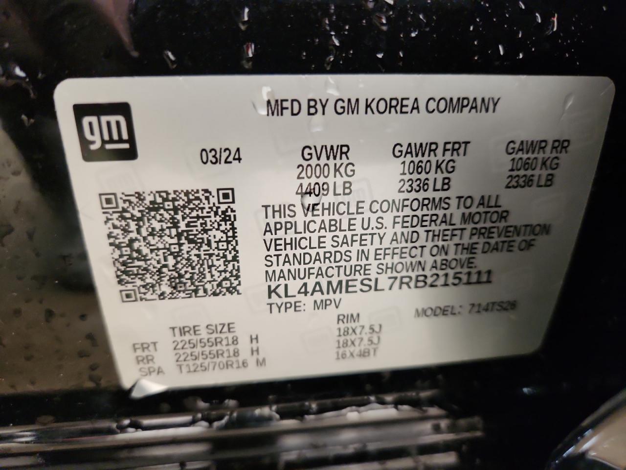 2024 Buick Encore Gx Sport Touring VIN: KL4AMESL7RB215111 Lot: 85742685