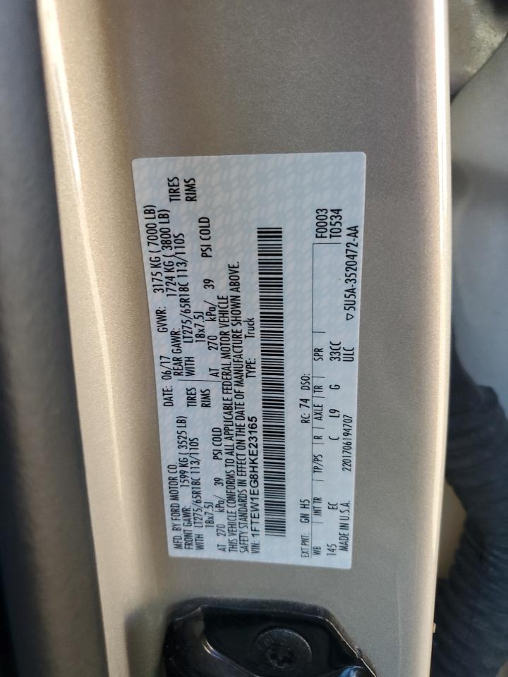 2017 Ford F150 Supercrew VIN: 1FTEW1EG8HKE23165 Lot: 85523335