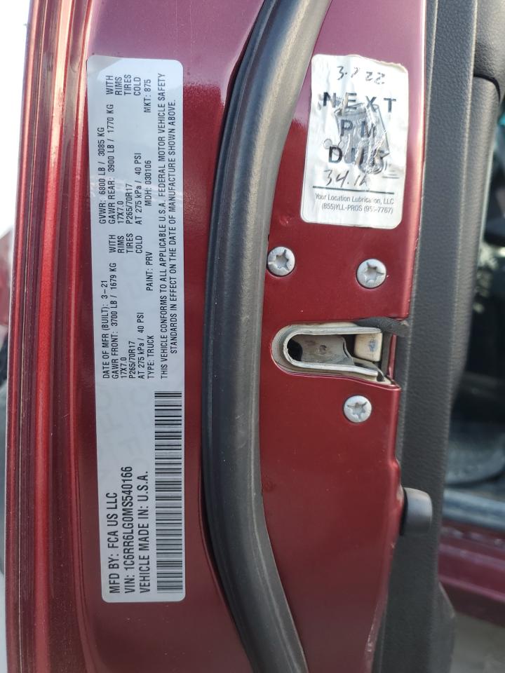 2021 Ram 1500 Classic Slt VIN: 1C6RR6LG0MS540166 Lot: 86897725