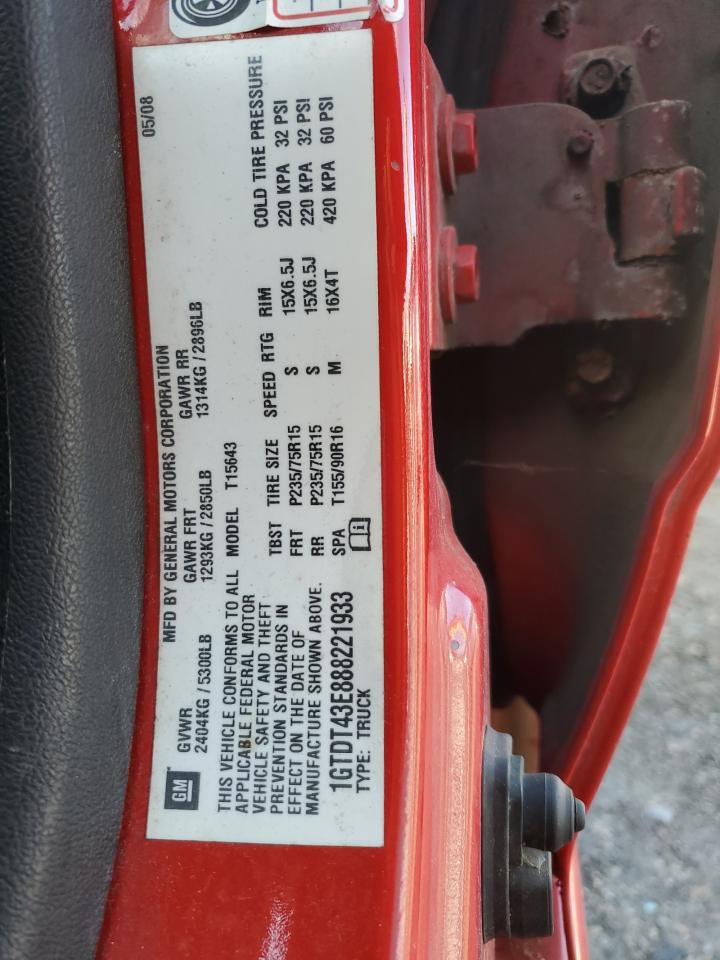 2008 GMC Canyon Sle VIN: 1GTDT43E888221933 Lot: 82696615