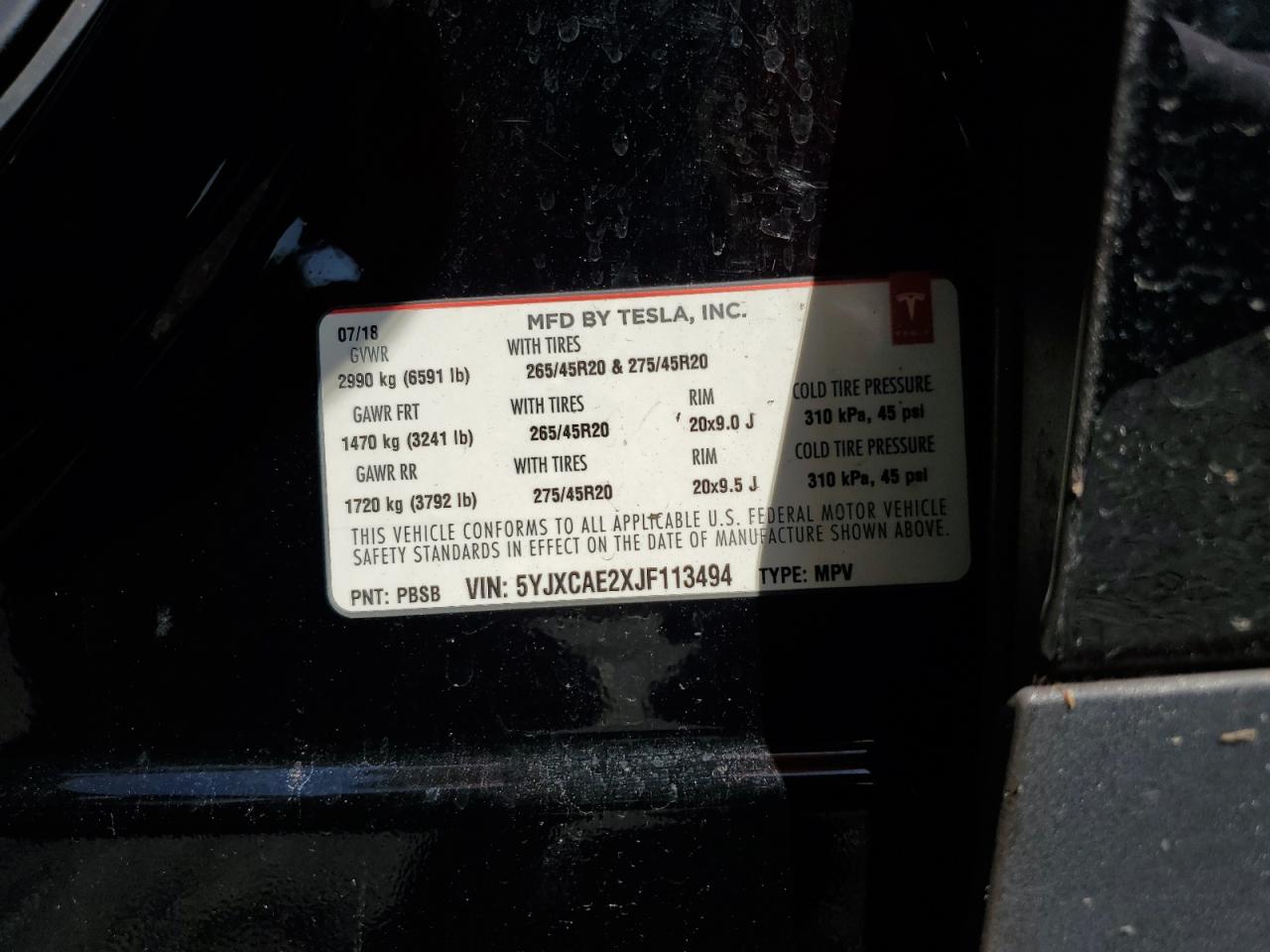 2018 Tesla Model X VIN: 5YJXCAE2XJF113494 Lot: 89547115