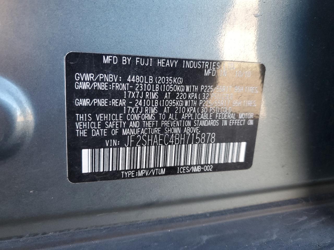 2011 Subaru Forester Limited VIN: JF2SHAEC4BH715878 Lot: 86841125