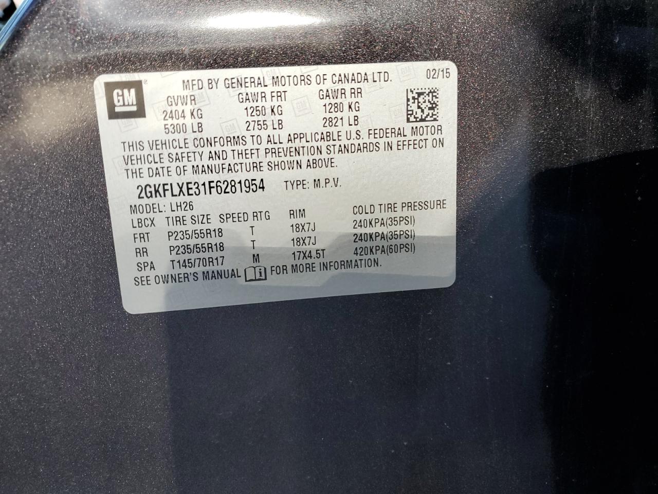 2015 GMC Terrain Slt VIN: 2GKFLXE31F6281954 Lot: 90616075