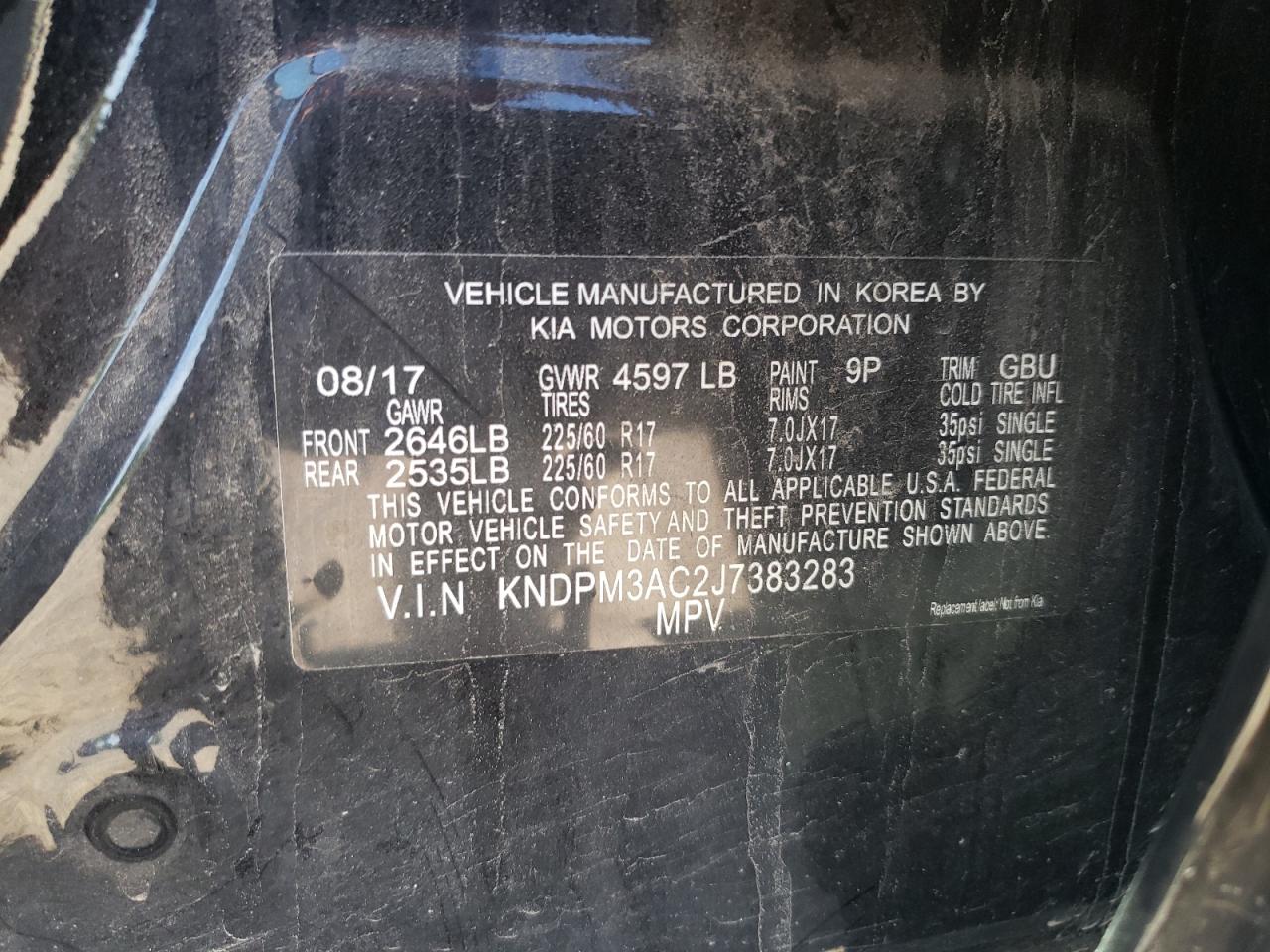 2018 Kia Sportage Lx VIN: KNDPM3AC2J7383283 Lot: 85171935