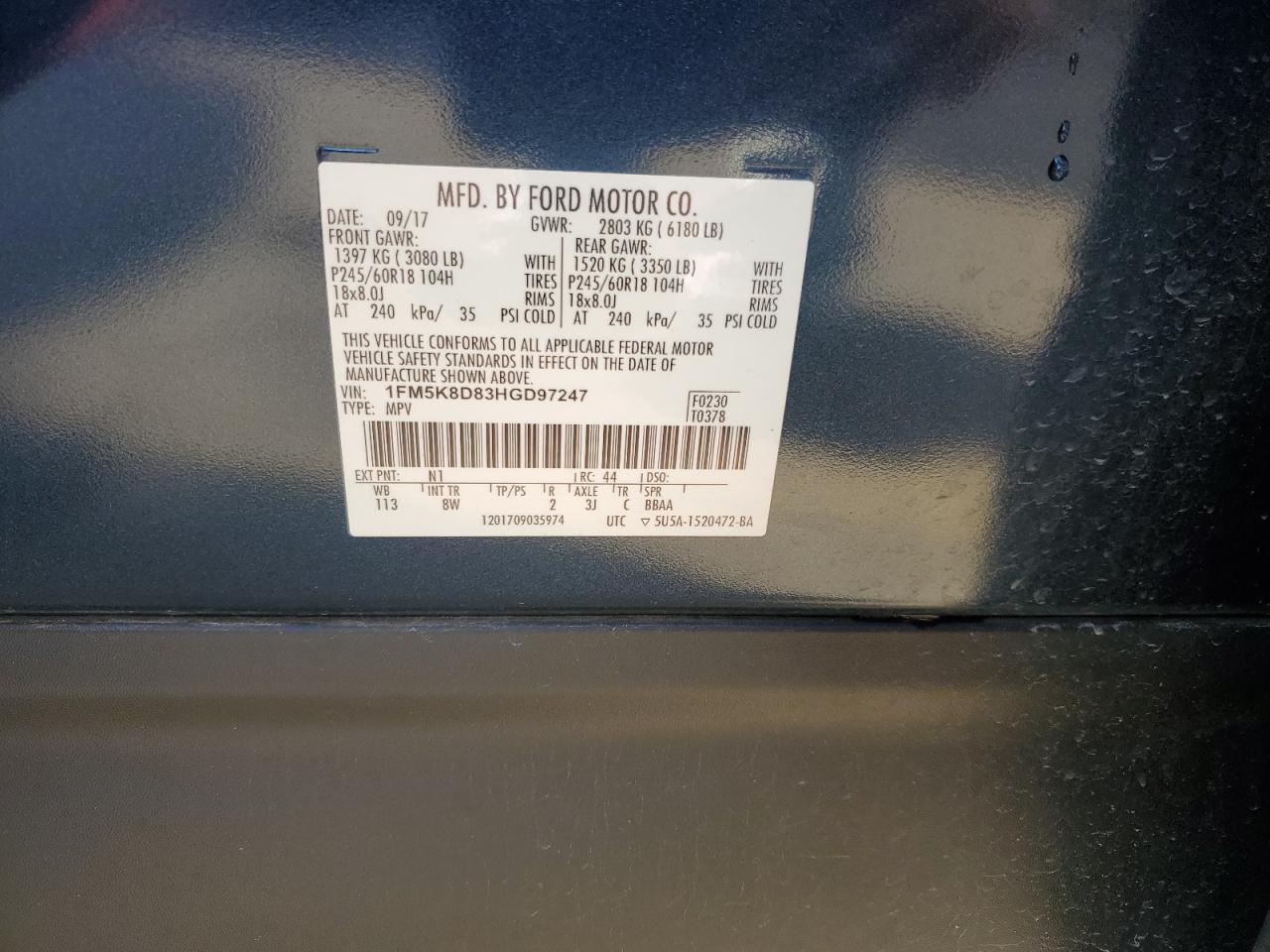 2017 Ford Explorer Xlt VIN: 1FM5K8D83HGD97247 Lot: 82351815