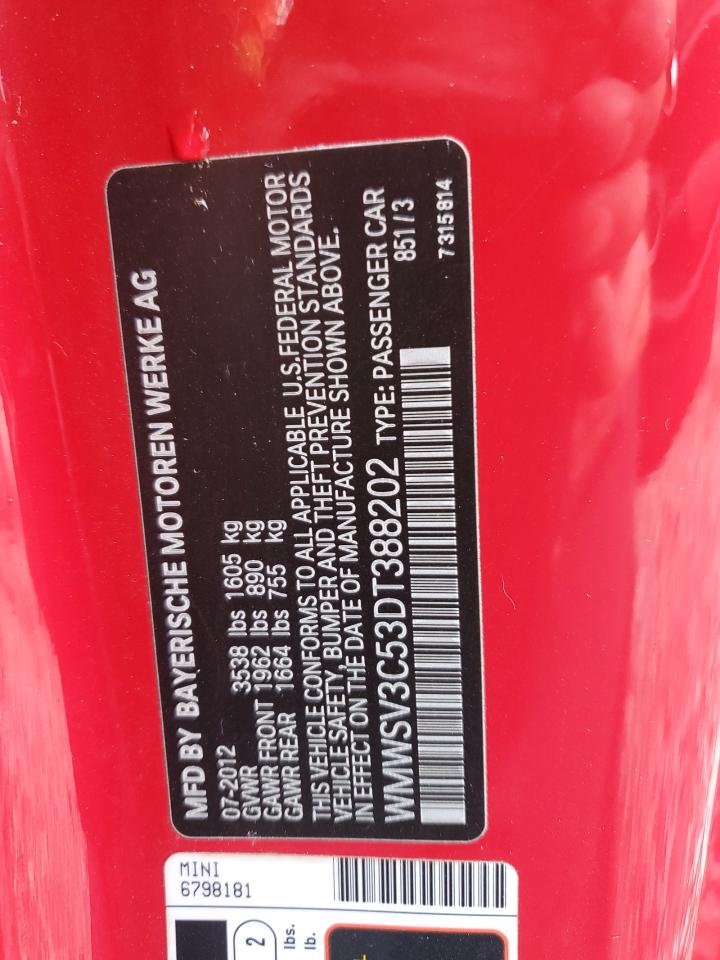 2013 Mini Cooper S VIN: WMWSV3C53DT388202 Lot: 90538555