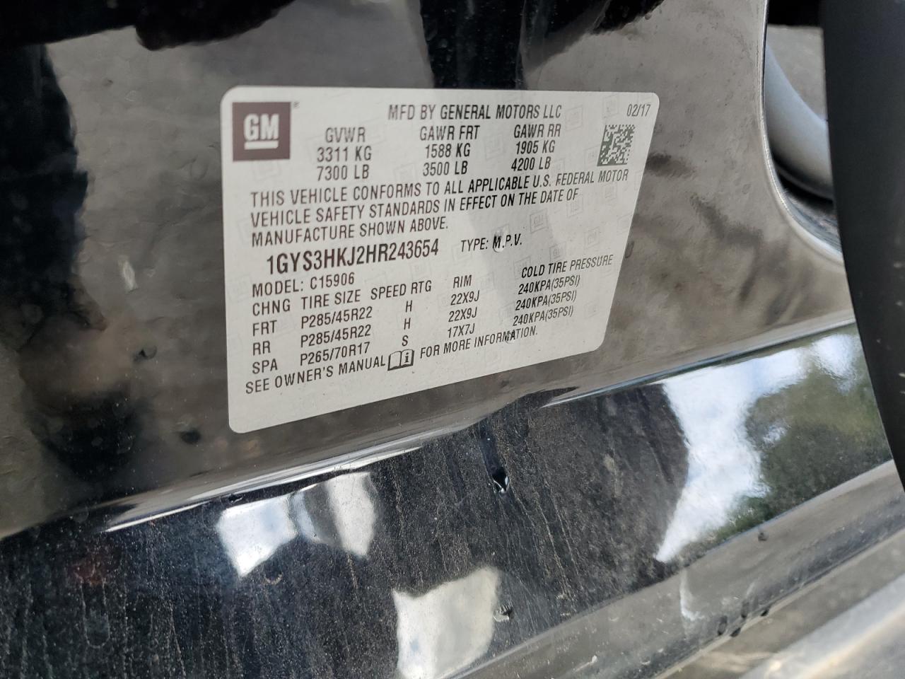 2017 Cadillac Escalade Esv Luxury VIN: 1GYS3HKJ2HR243654 Lot: 85583805