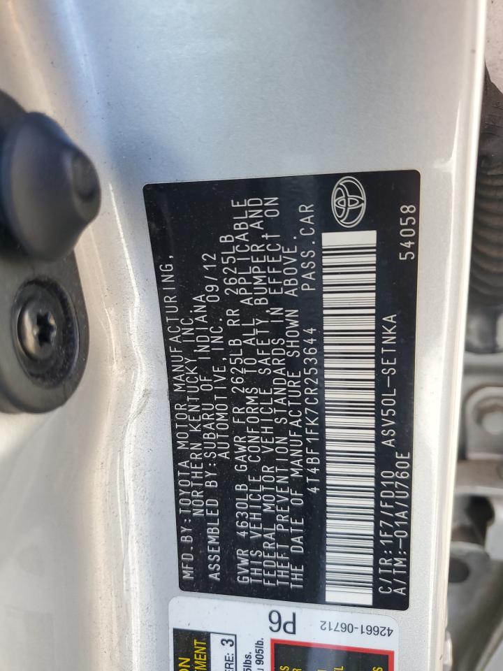 2012 Toyota Camry Base VIN: 4T4BF1FK7CR253644 Lot: 84805775